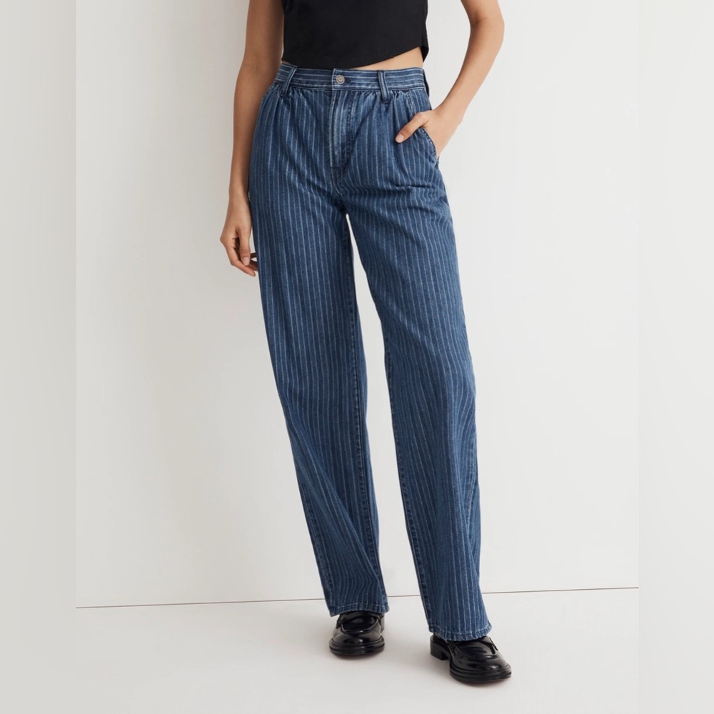 Madewell Blue Striped Flare & Wide Leg Jeans